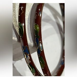 Vintage 2 Piece Red Cloisonne
Bracelets With Blue And Pink flowers 7.8”